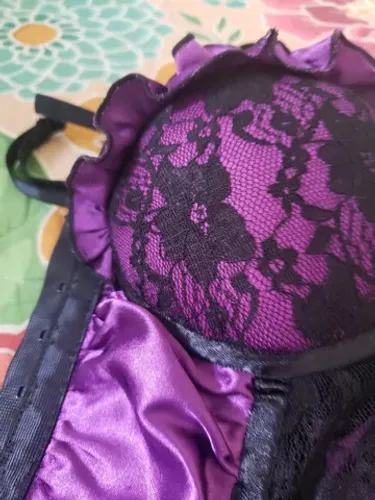 Corset de renda preta e cetim magenta - Tamanho 36/P