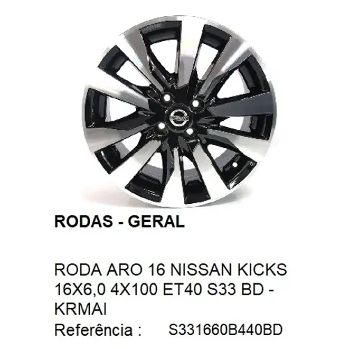 RODA ARO 16 NISSAN KICKS 16X6,0 4X100 ET40 S33 BD - KRMAI