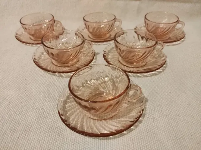 Jogo de Xícara de Café Cristal Rosa Arcoroc France