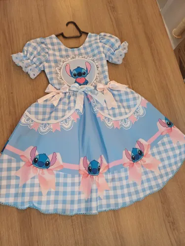 Vestido junino Infantil Stitch Temático - Lindo!