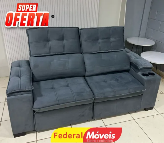 Sofá 2,00m Porta Copos Embutidos - Temos Crediário 