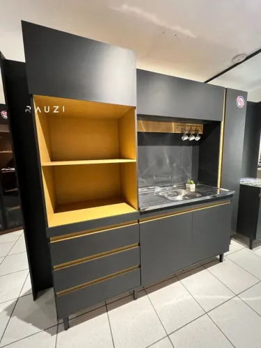Cozinha 100% MDF compacta (preto/grafite)