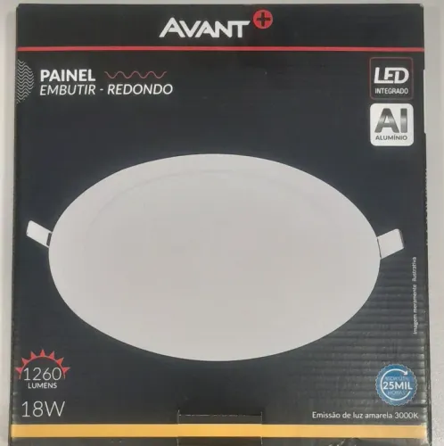 Painel embutir sim led redonda 18w 3000k