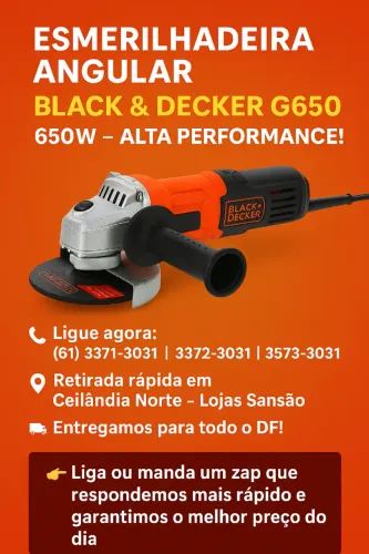 Esmerilhadeira Angular Black & Decker G650 - 650W - Alta Performance!