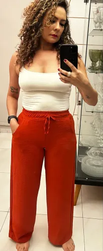 Calça pantalona tamanho único laranja