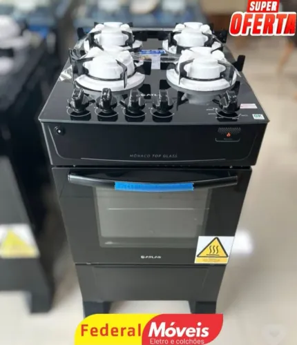 Fogão 4 Bocas com Mesa de Vidro, Forno de 50L - Novo, Bonito e Potente