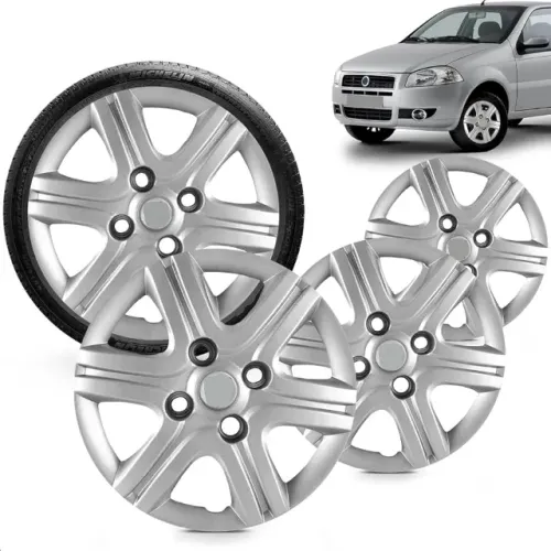 Jogo de Calotas Grid Aro 13 Modelo Fiat Pálio Fire 2011 - 2013 Prata