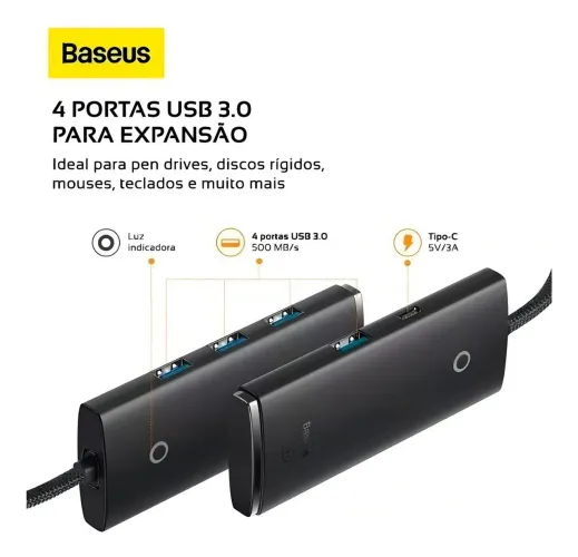 Adaptador Hub Baseus 5 Portas Tipo-c /usb3.0*4+usb-c Pd 100w Preto