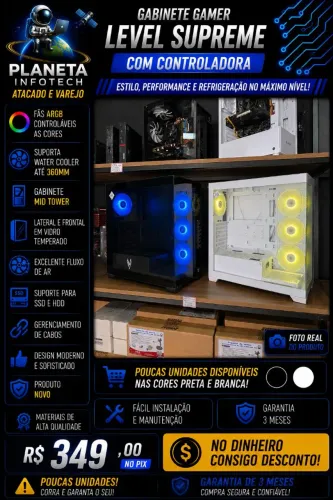Gabinete Gamer MID Tower com Fans ARGB com controladora " Produto novo "