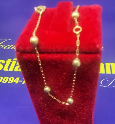 Pulseira Infantil Bolinha Ouro 18 Kilates Peso 0.60 Gramas 13 Cm Bola 3mm                 