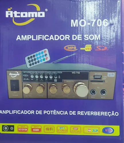 Amplificador de áudio com Bluetooth USB FM e 600w