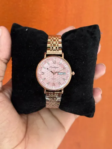 Relógio feminino dourado rose em aço inoxidável à prova d?água
