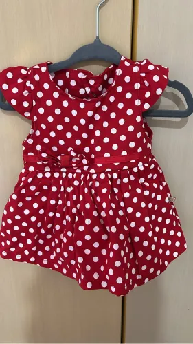 Vestido Minnie em tecido 0-3 meses NOVO