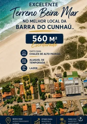 TERRENO À BEIRA-MAR NA PARADISÍACA BARRA DO CUNHAÚ - RN. PRÓX A PIPA, OPORTUNIDADE!