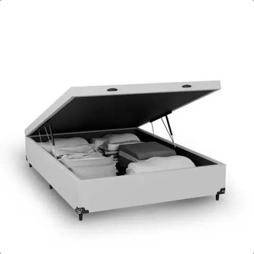 Cama box bau casal padrão 138x188 corino branco nova