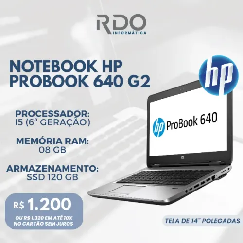 Notebook HP ProBook 640 G2 i5 6ª 8GB SSD 120GB 14'' - Rápido para Trabalho & Estudo!