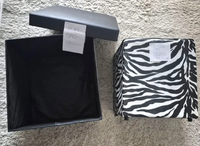 PUFF : zebra, baú e do tipo fogão (rosa)