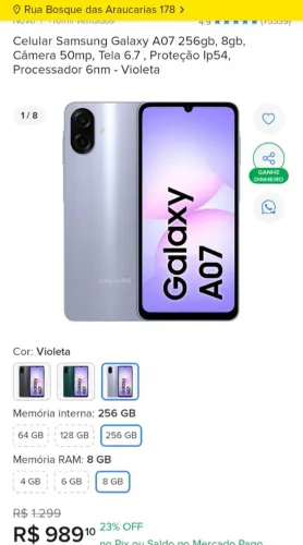 Vendo Samsung galaxy A07 256G