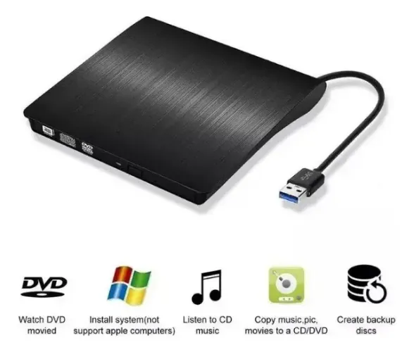 Leitor De CD Dvd Externo Slim Preto Usb 3.0