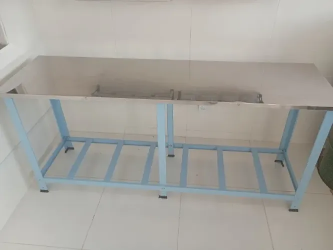 Mesa de serviço industrial inox 190x55, ideal para pizzaria, padaria, açougue.