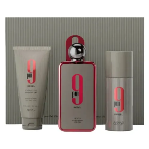 Kit Perfume Afnan 9 PM Rebel Eau de Parfum Masculino 100ml + Shower Gel + Body Spray
