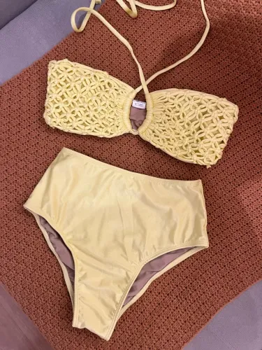 Biquíni Hotpant Macramê Amarelo Manteiga M 38