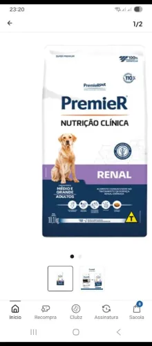 Ração Premier nutrição clínica Renal 10kg .Fechada ,a ração está fechada nunca foi usada.