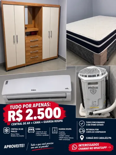 KIT COMPLETO: CENTRAL DE AR + CAMA + GUARDA-ROUPA - R$ 2.500