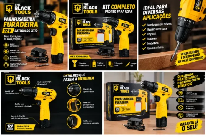 Furadeira Parafusadeira 12V The Black Tools + Bateria | Nova