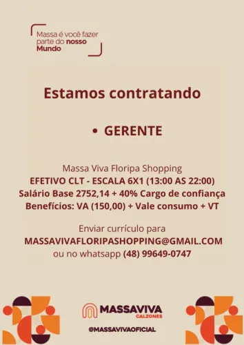 GERENTE DE LOJA - MASSA VIVA FLORIPA SHOPPING