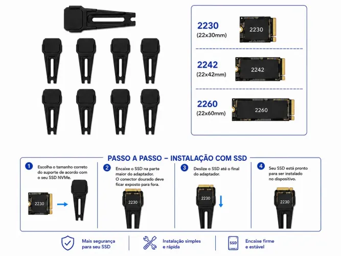 Kit com 10 adaptadores para NVMe ou m.2 sata - 3D - Material ABS - R$50,00