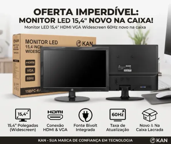 Monitor LED 15,4" HDMI VGA Widescreen 60Hz