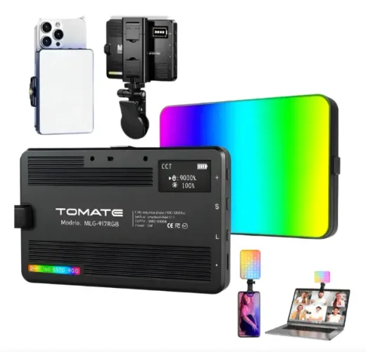 Luz De Preenchimento Rgb Mobile Para Câmera Tablet Celular 127/220v Preto Com Branco Rgb