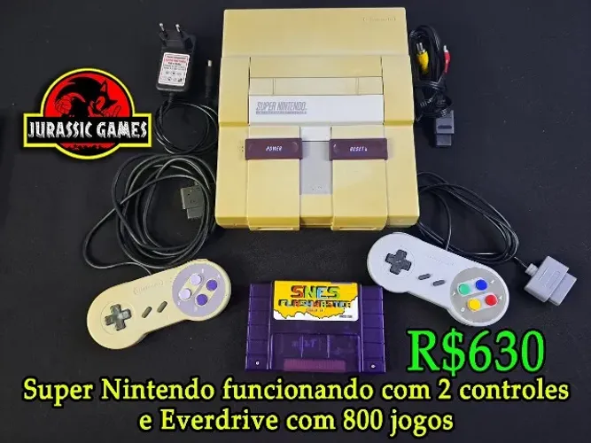 Console Super Nintendo Fat com 2 controles e Multi jogos. 800 jogos. Tudo 100% Snes