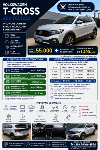 Volkswagen T-Cross 1.0 TSI Flex 12V 5P Aut. 2022