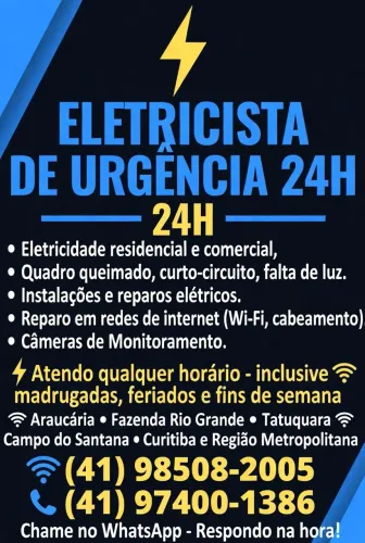 ELETRICISTA RESIDENCIAL 25H - REPAROS INTERNET, CAMERAS DE MONITORAMENTO