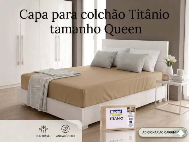 Capa em malha para colchão Queen cor bege