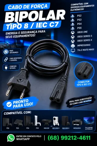 Cabo de Força - Compatível PS2, PS3, PS4, PS5, Xbox One e Series S/X
