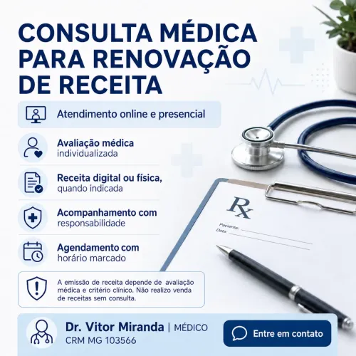 Consulta médica para renovação de receita | Online 