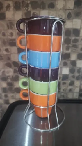 Jogo Xícaras de Café 6 un Porcelana Coloridas com Suporte