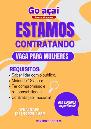 Vaga para atendente de lanchonete 