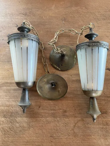 Par de luminárias vintage latão e vidro
