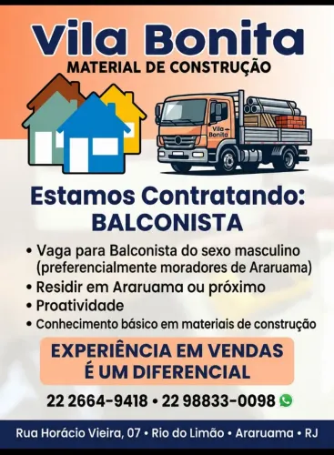 Vaga balconista material de construção 