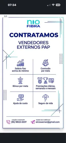 Vagas para vendedores externo , início imediato 