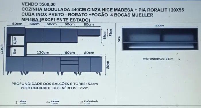 Cozinha modulada Nice Madesa 440cm