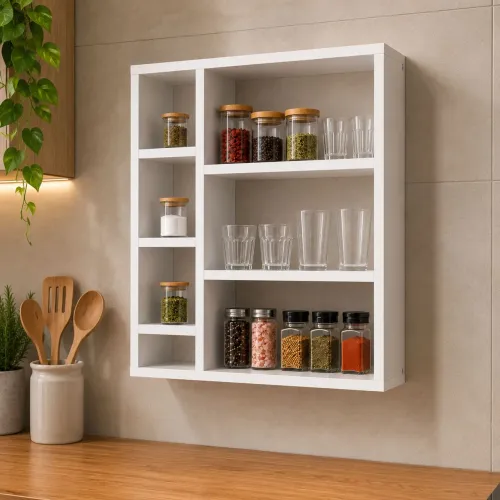 Armário Aéreo Multiuso para Cozinha | Nicho Organizador de Temperos, Copos e Utensílios