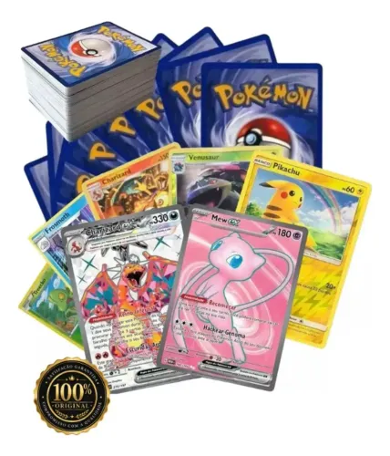 100 Cartas Pokémon C/ 10 Brilhantes E 2 Ultra Raras Original