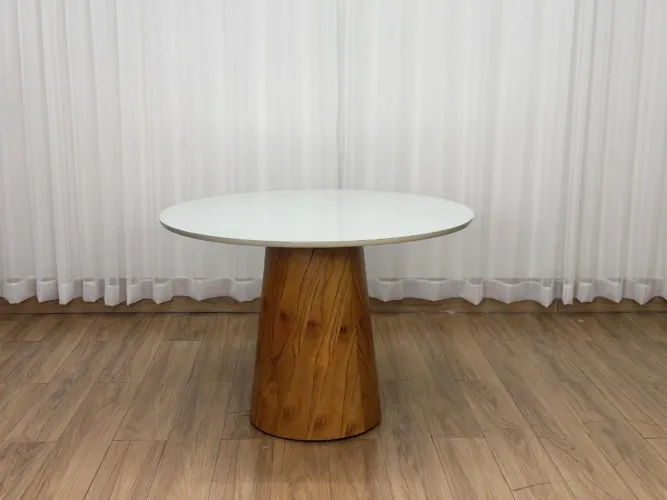 Mesa de Jantar Paris Circular c/Vidro 1.10×1.10 - Cinamomo/Off White Entrega Rápida