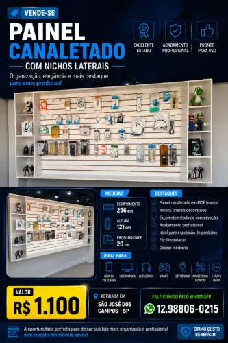 Painel Canaletado com Nichos Laterais para Loja | Excelente Estado | R$ 1.100