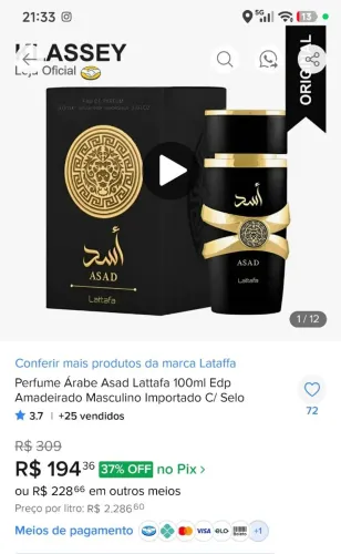 PERFUME IMPORTADO ORIGINAL ASAD LATAFFA MASCULINO 100 ML